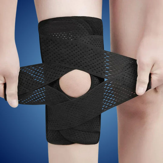 Kniebandage mit Klettverschluss und Federstützen – Atmungsaktive Kniestütze für Sport und Alltag, Ergonomische Unterstützung 0