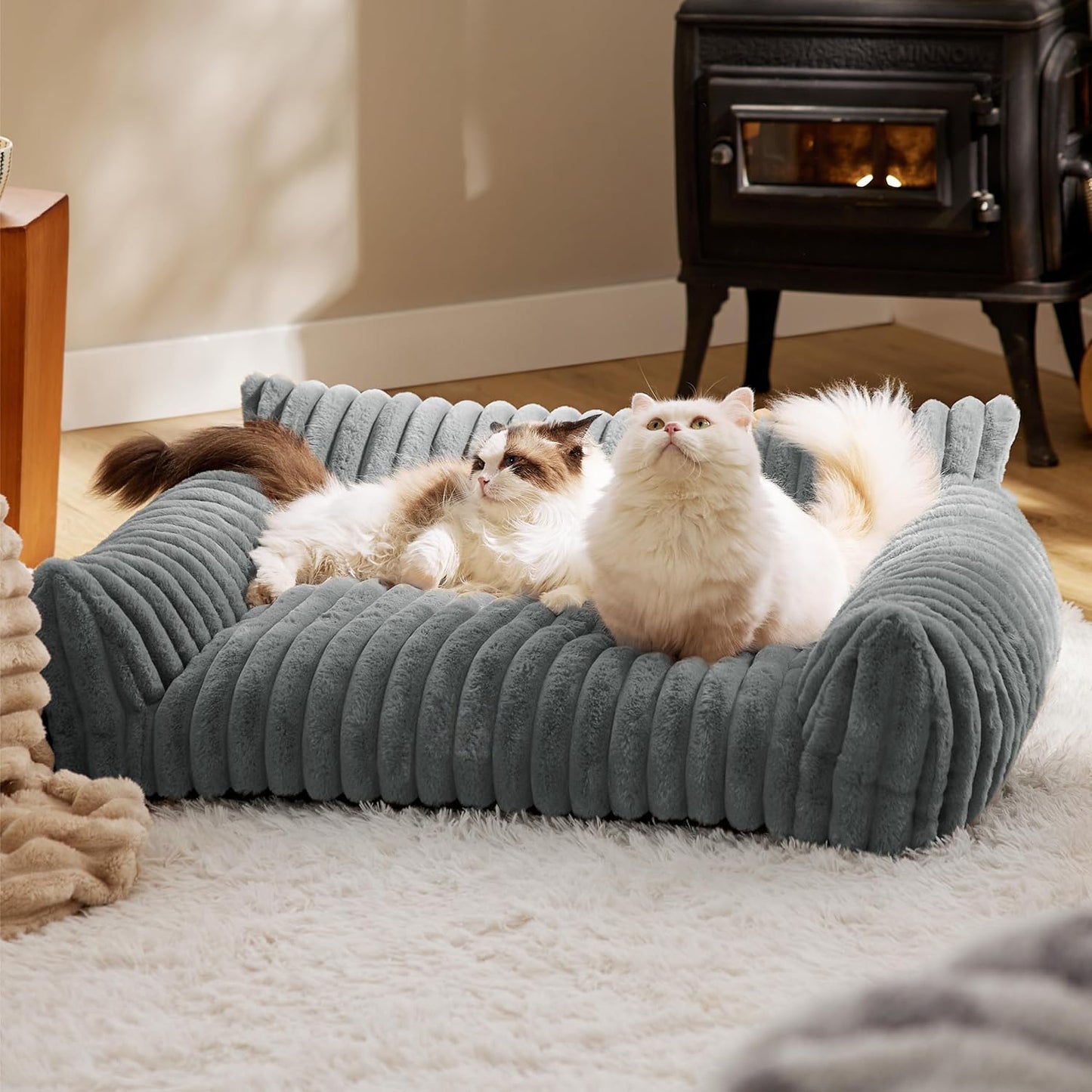 Bedsure Cute Cat Couch For Pets - Fluffy Cat Sofa With Premium Soft Corduroy Fleece Fuzzy Cat Couch Bed With Cover Supportive Cat Chair For Indoor Cats
